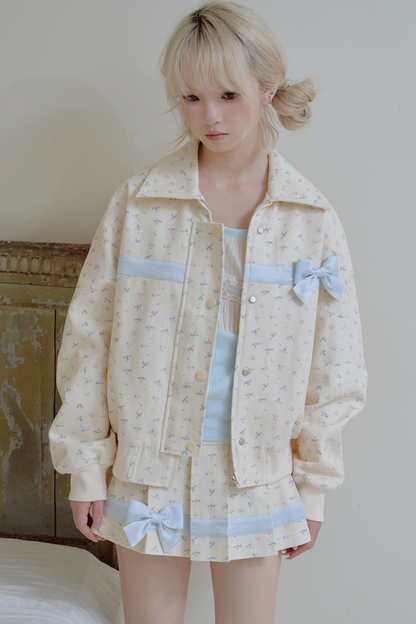 Flower Ribbon Jacket + Pleated Skirt