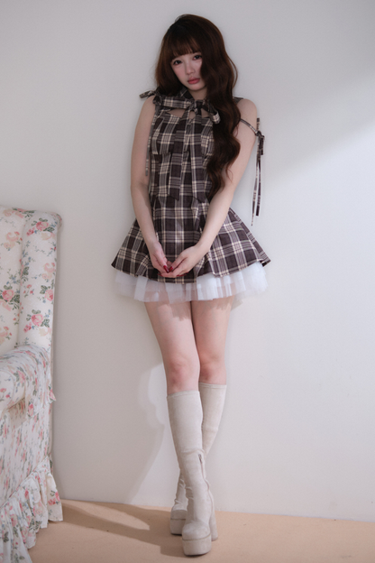 Plaid Layered Hem Sleeveless Dress