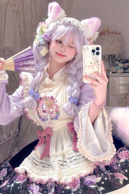 Chinese-style Lolita Top + Skirt + Apron + Headband + Bonnet