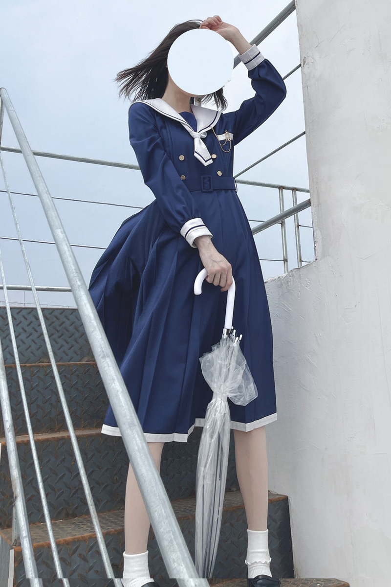Retro College Sweet Sailor Dress + Tie + Brooch