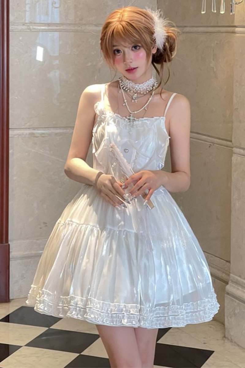 Heavy Shatin Drape Camisole Dress + Lace Asymmetric Shawl
