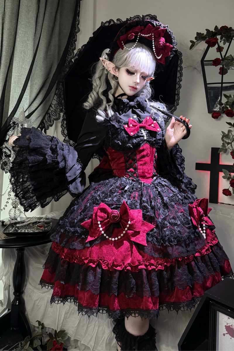 Rose Ruffle Princess Jumper Skirt + Bag Ribbon + Bonnet