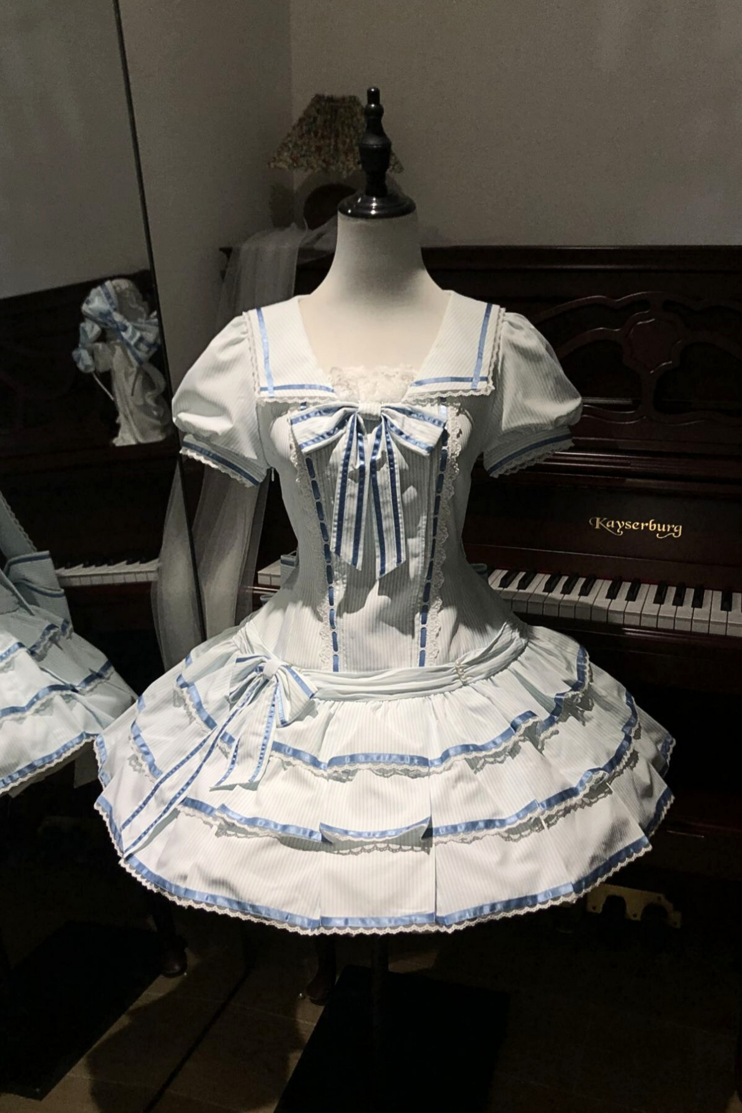 [pre-order] Sea Salt Rabbit Aqua Sailor Dress Set + Headband + Ribbon Headband