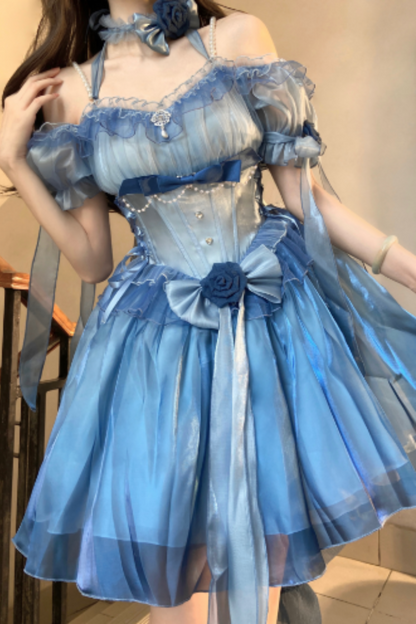 Gradient Asymmetrical Design Fairy Lolita Dress Set