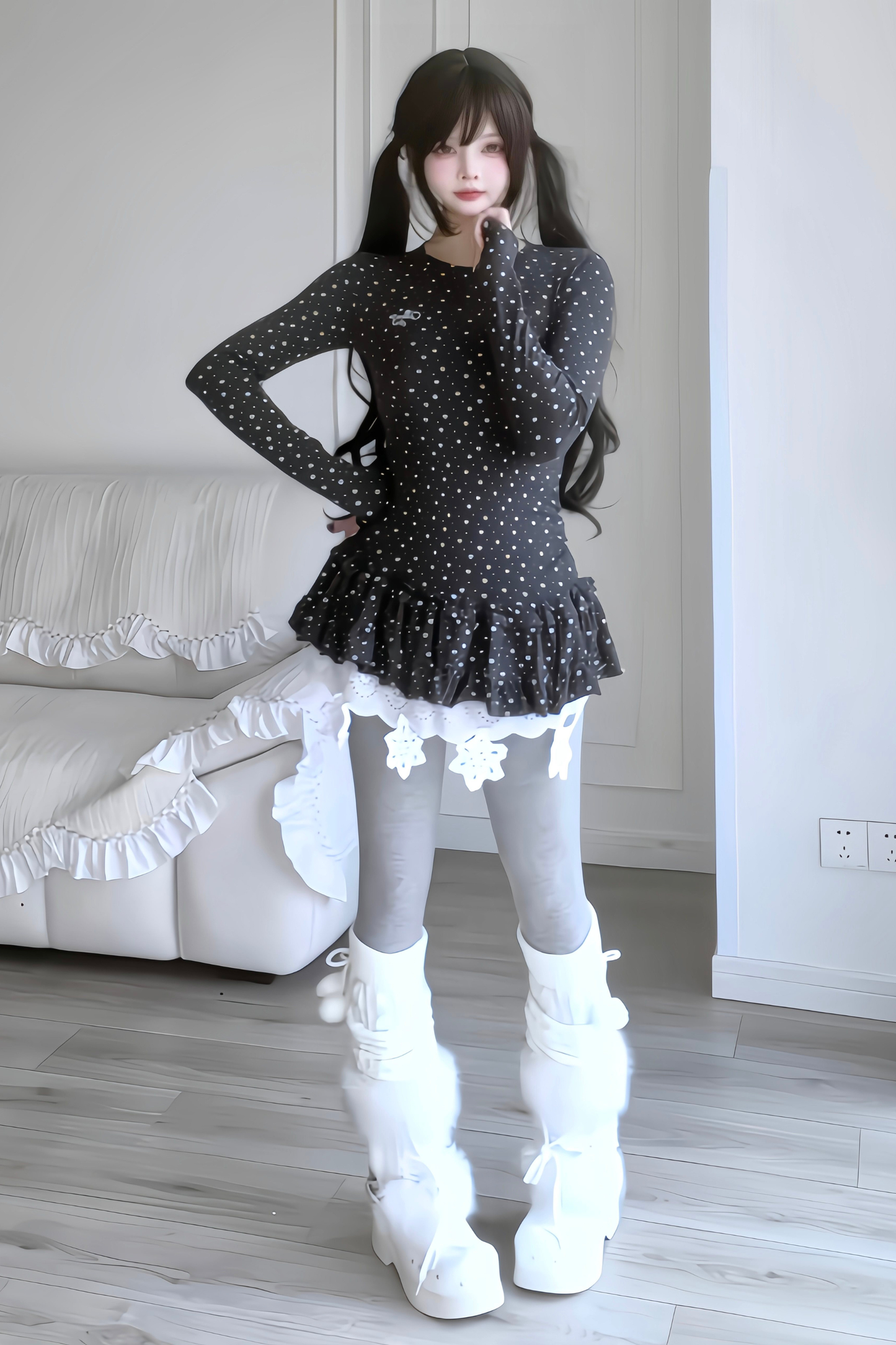 Y2k Dot Ruffle Top