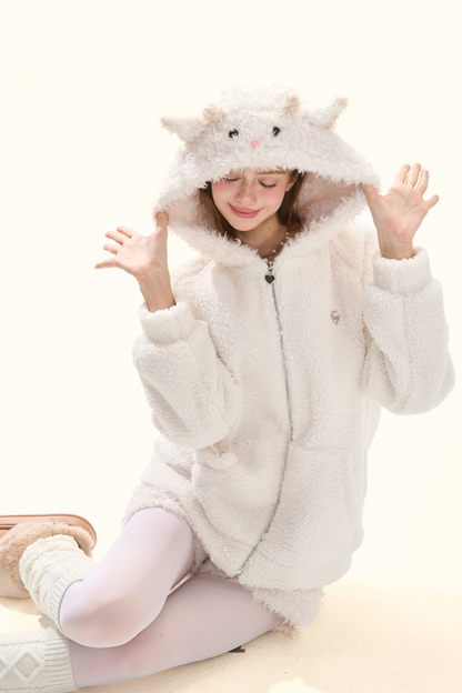 Lamb Fur Hooded Jacket + Shorts