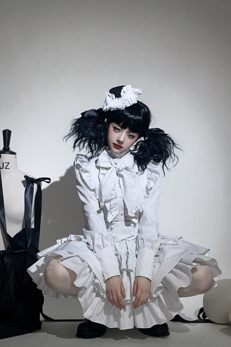 Striped Gothic Lolita Shirt + Tiered Skirt