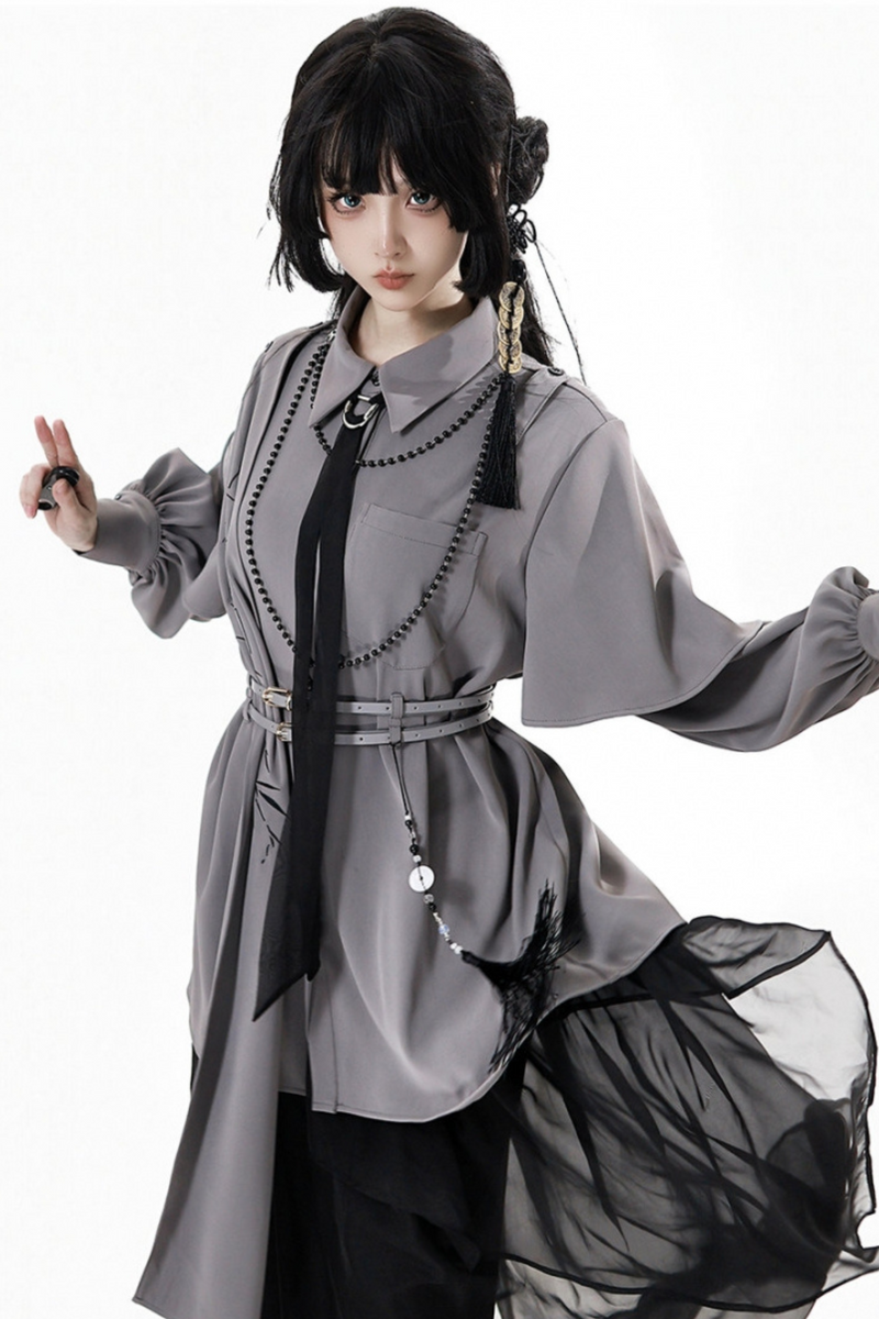 Chinese-style Top + Chiffon Pants + Corset