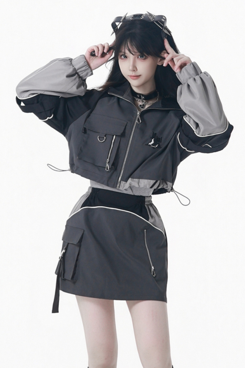 Mode Style Dark Jacket + Long Pants + Skirt + Leg Warmers