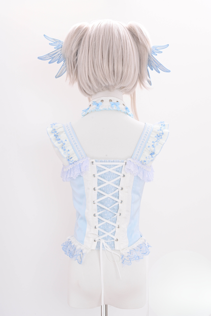 Aqua Angel Line Top + Skirt + Shirt Collar + Sleeve + Hat + Clips