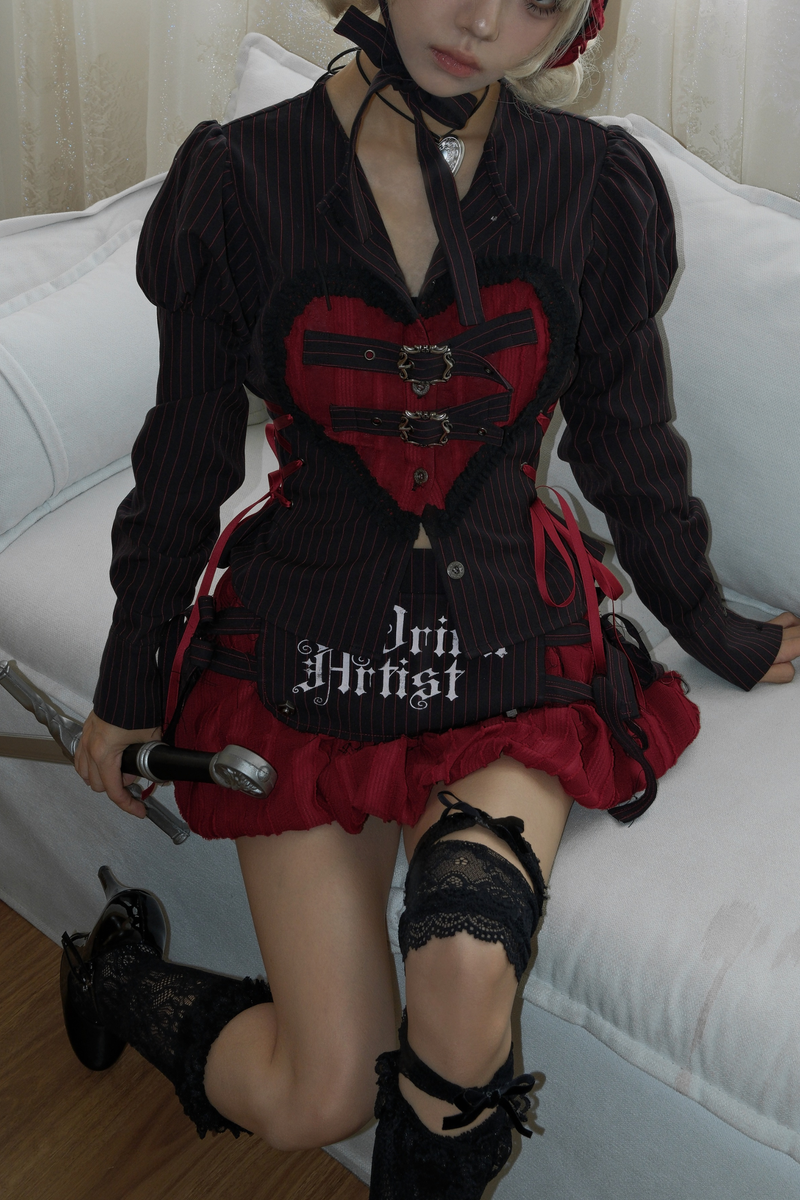 Gothic Girl Heart Buckle Top + Balloon Skirt