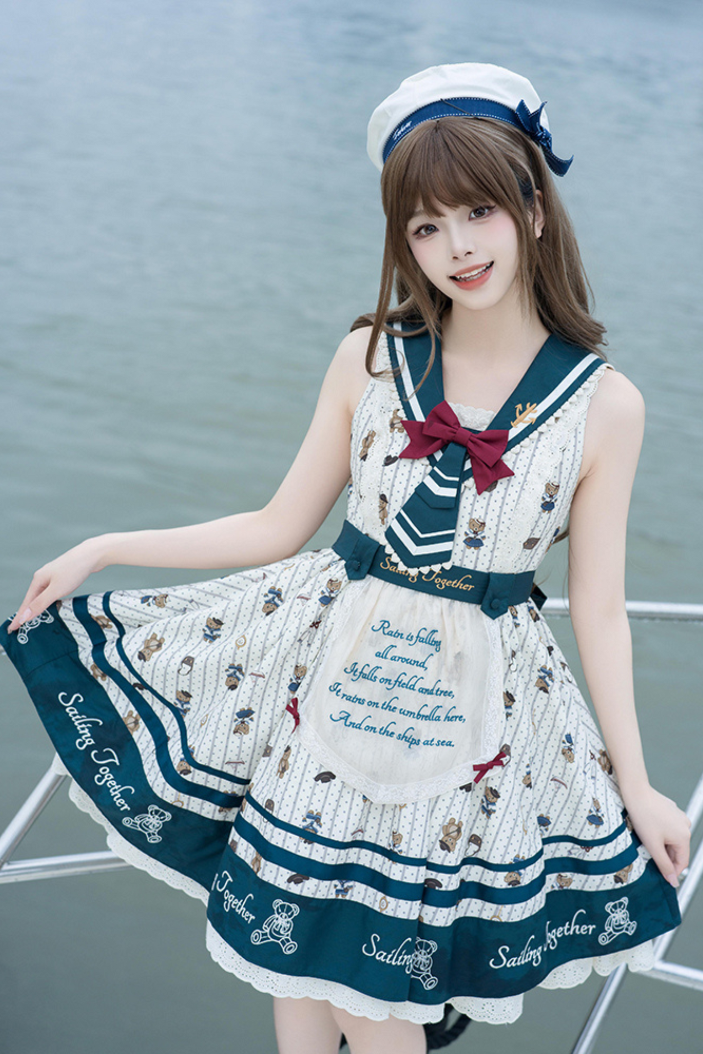 [pre-order] Jasmine Bear Marine Design Jumper Skirt + Short Outerwear
