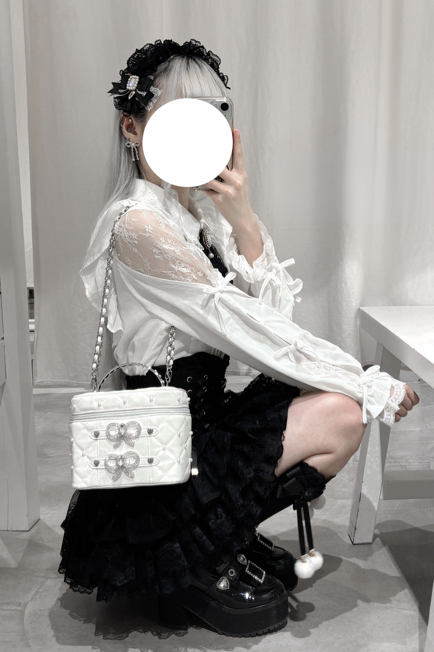 Pearl Rhinestone Lace Box Bag