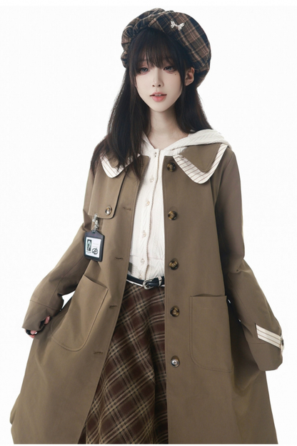 Maple Trench Coat + Hooded Top + Checkered Skirt + Shirt Dress