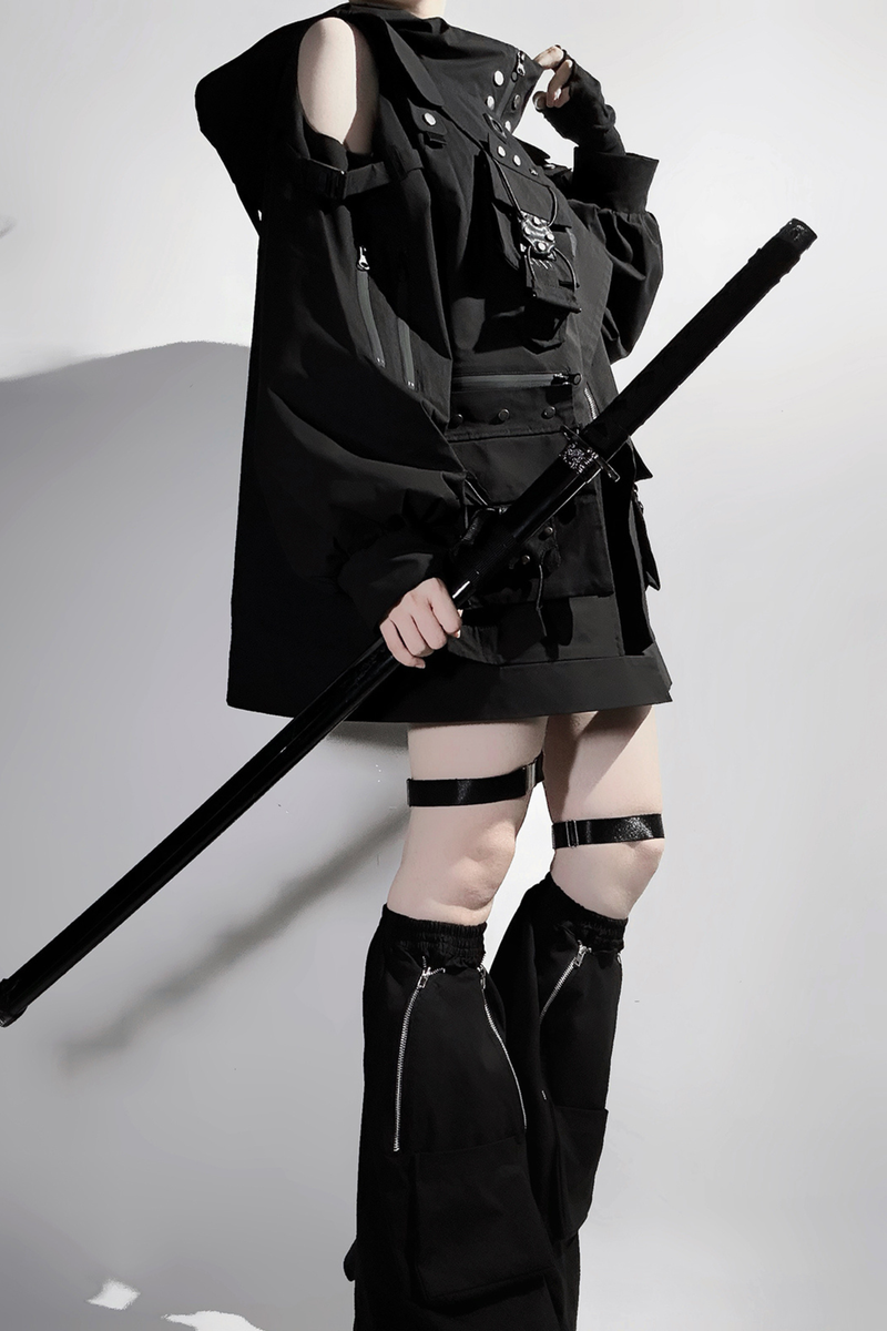 Dark Hooded Jacket + Shorts + Leg Covers