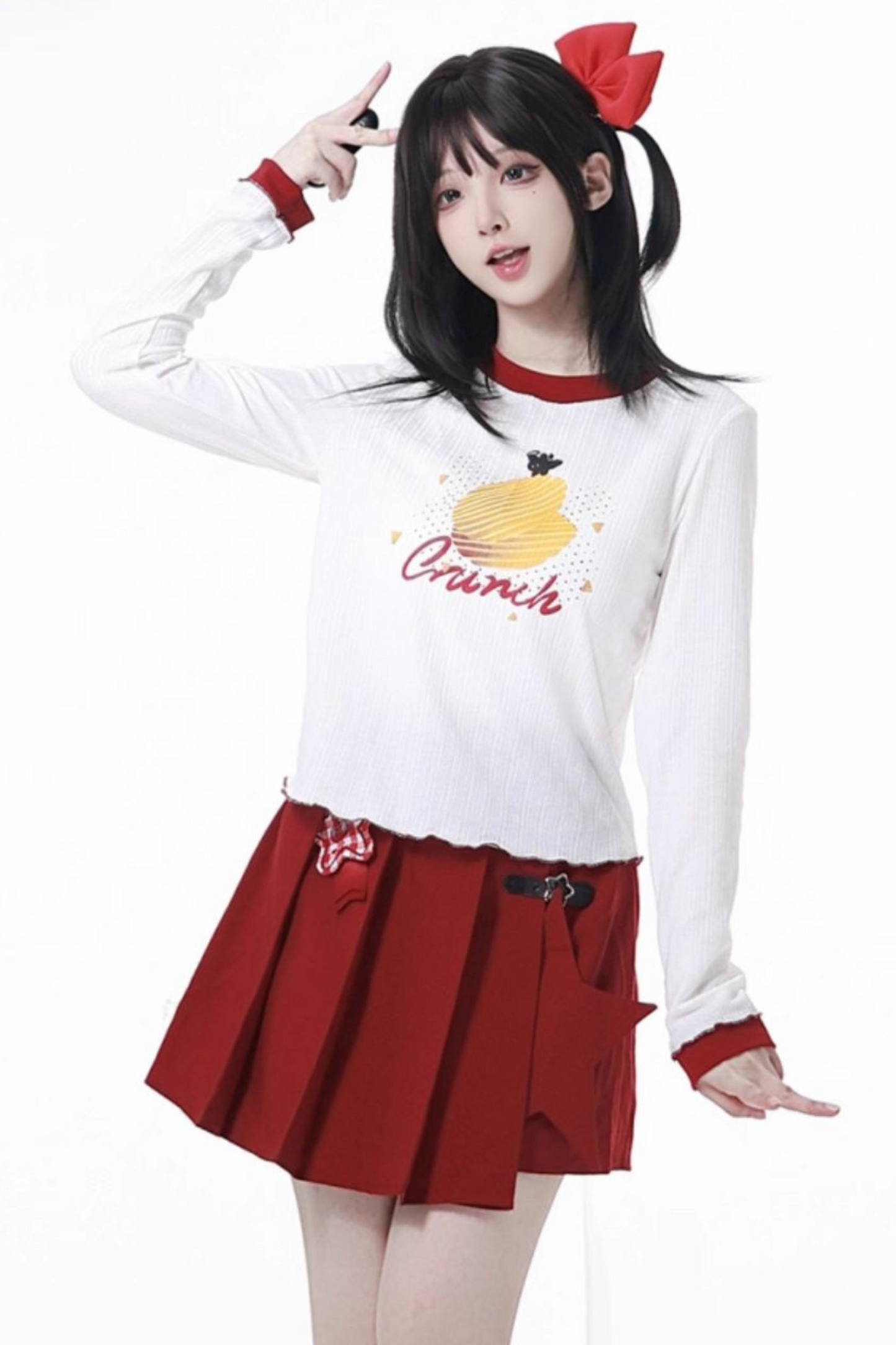 Snack Girl Hooded Vest + Top + Pleated Skirt + Leg Warmers
