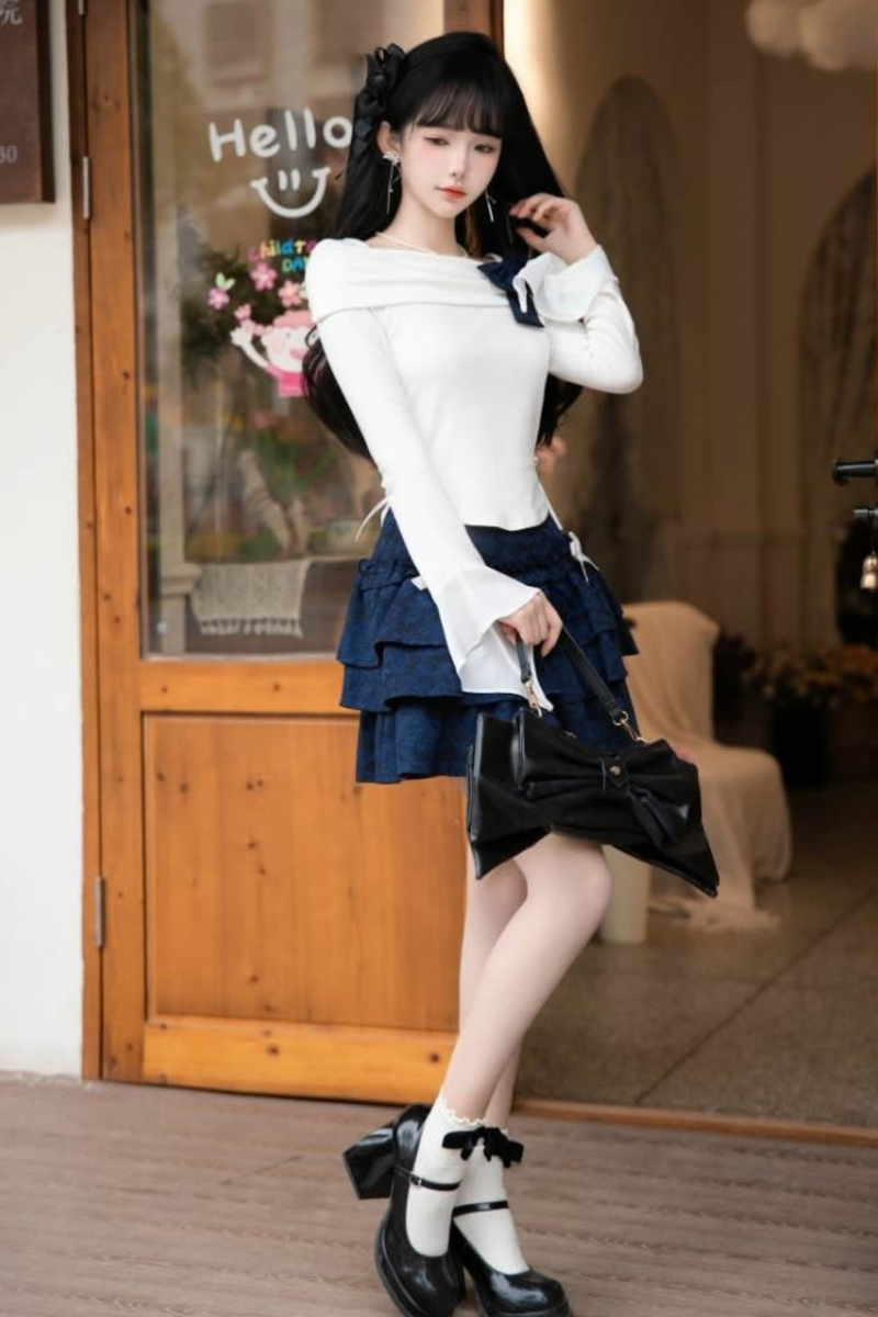 Off-the-shoulder Top + Ribbon Skirt
