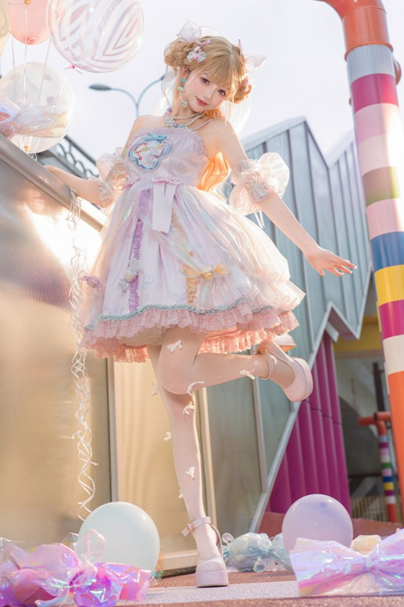 Candy Pop Balloon Lolita Jumperskirt + Pearl Necklace