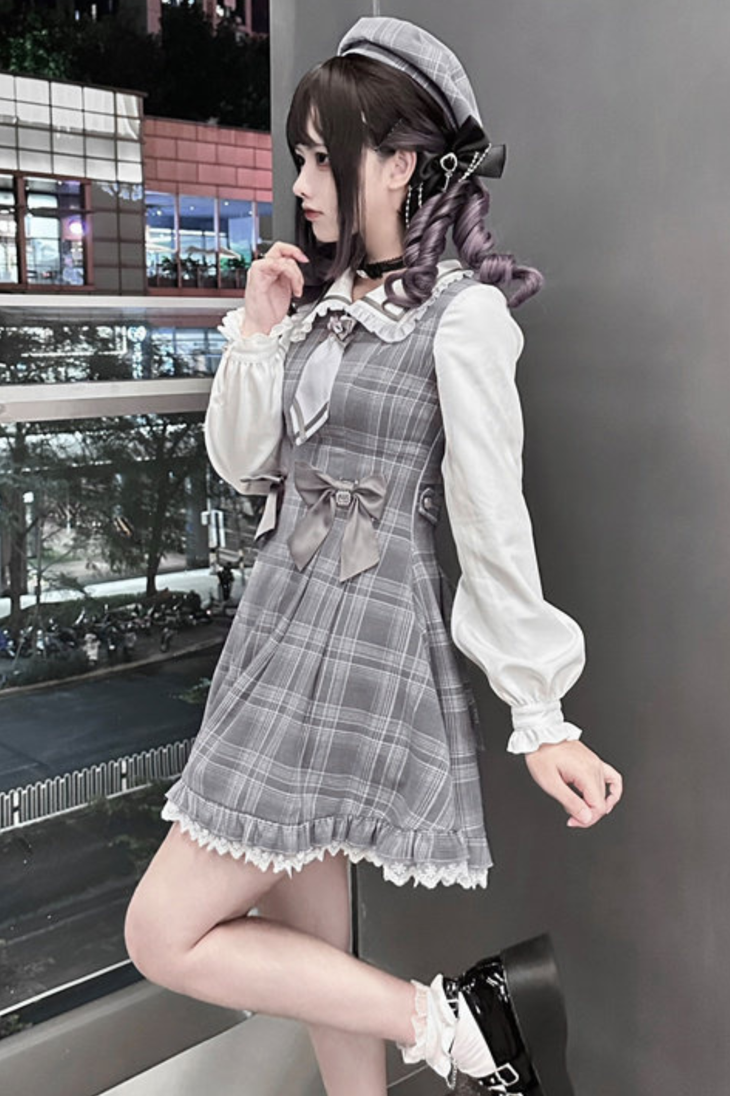 Plaid Sweet Cape Design Dress