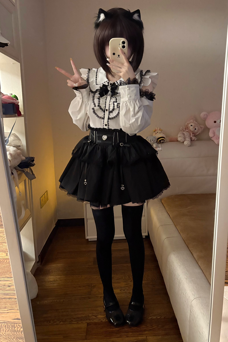 Sweet Girly Long Sleeve Top + Tiered Skirt