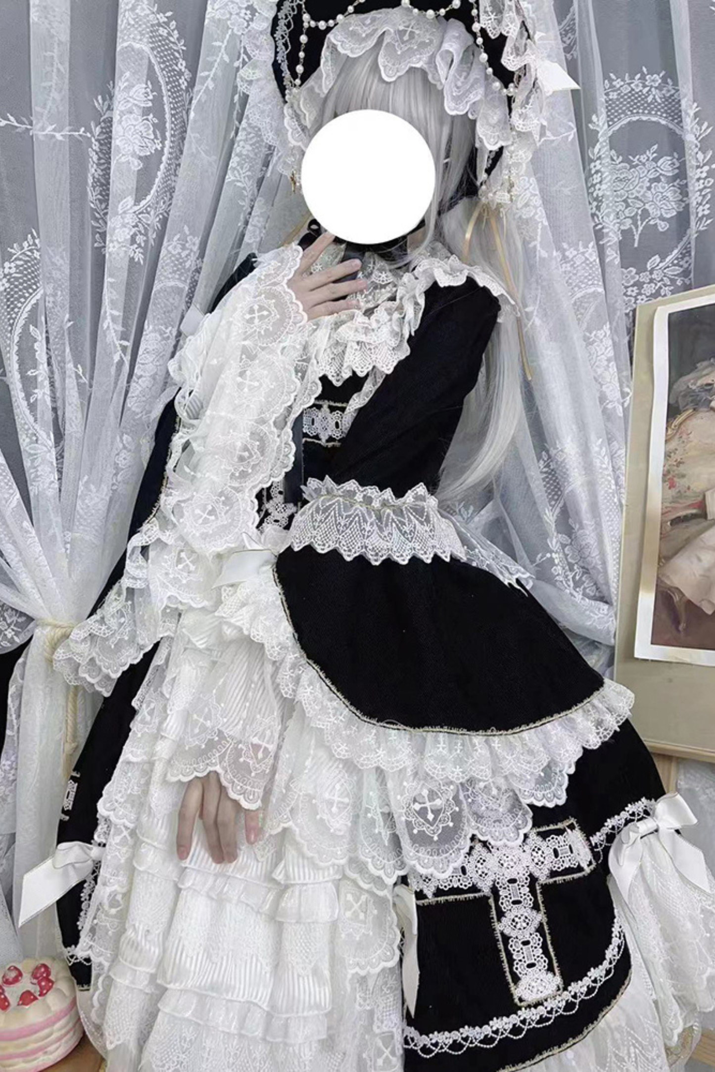 Gothic Doll Lace Dress + Bonnet