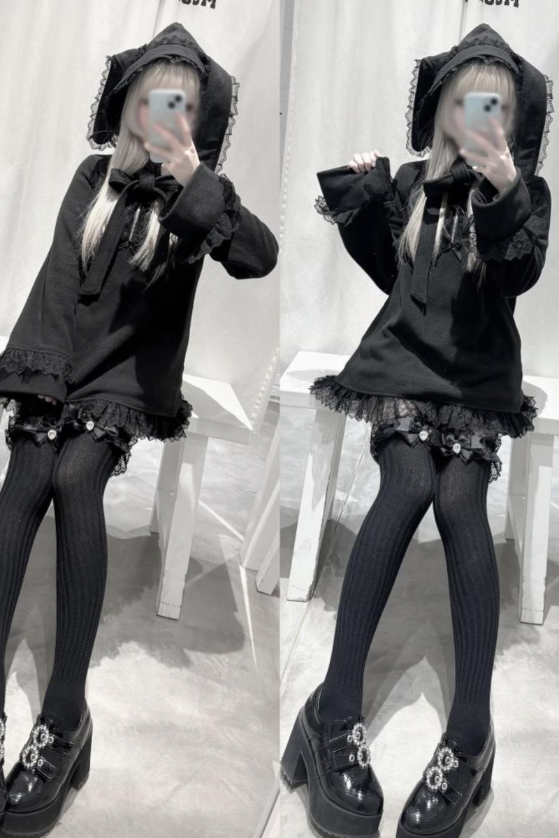 Flared Lace Top + Bunny Ear Hat