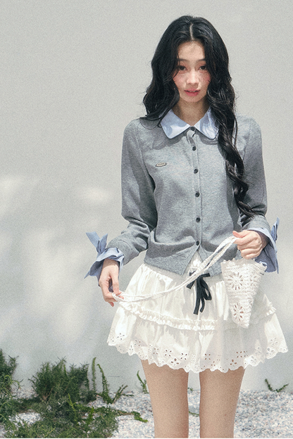 French Faux Two Piece Polo Sweater