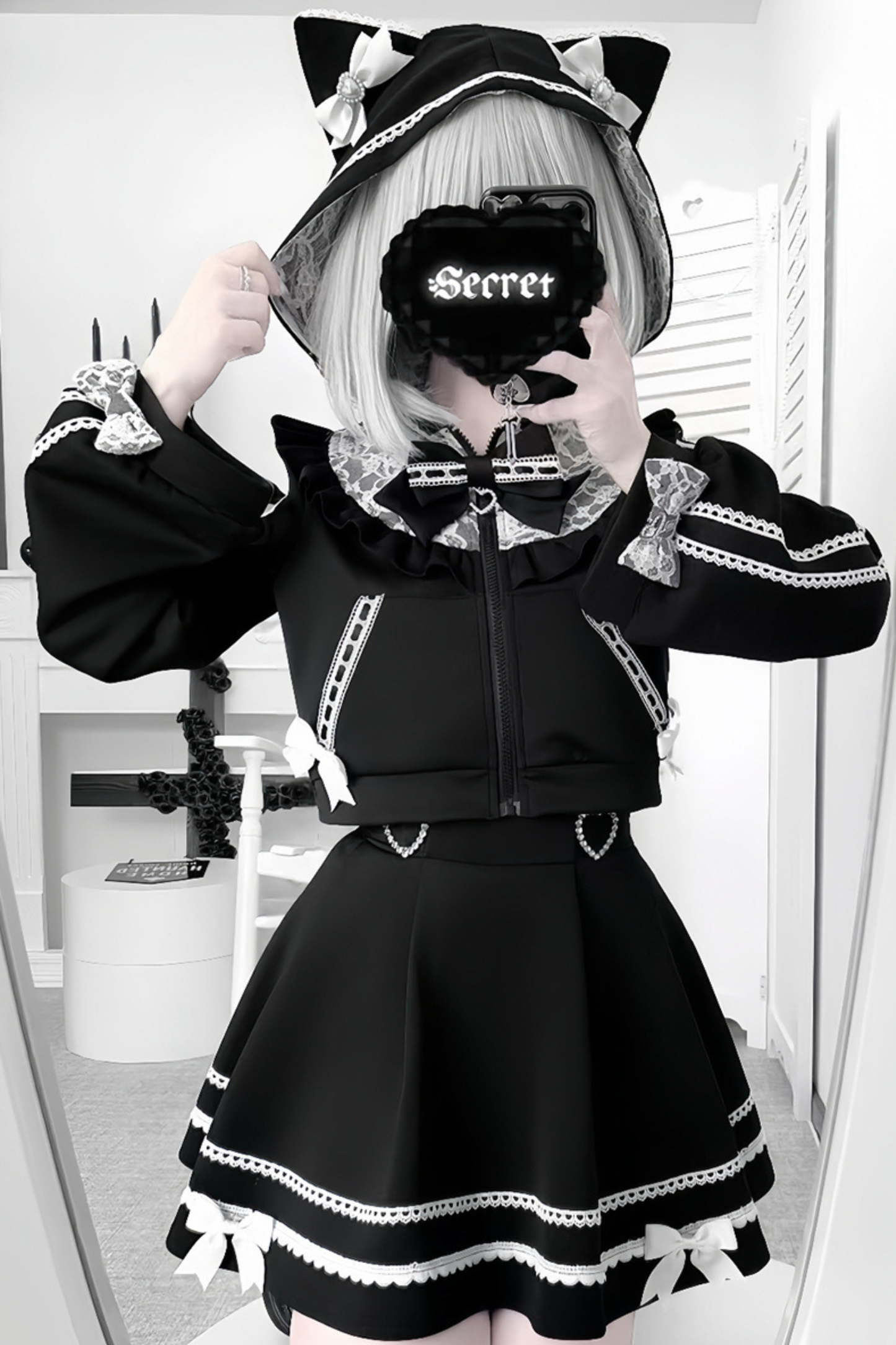 Cat Ear Dark Hooded Hoodie + Skirt
