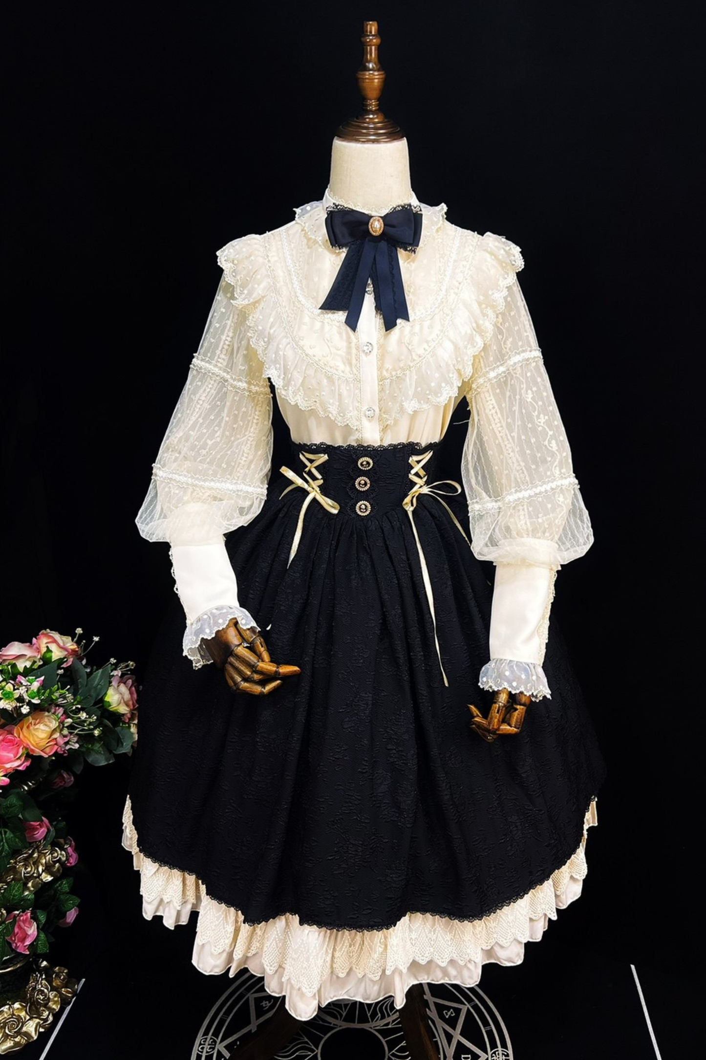 Retro Lolita Shirt + Lace-up High-waist Lolita Skirt