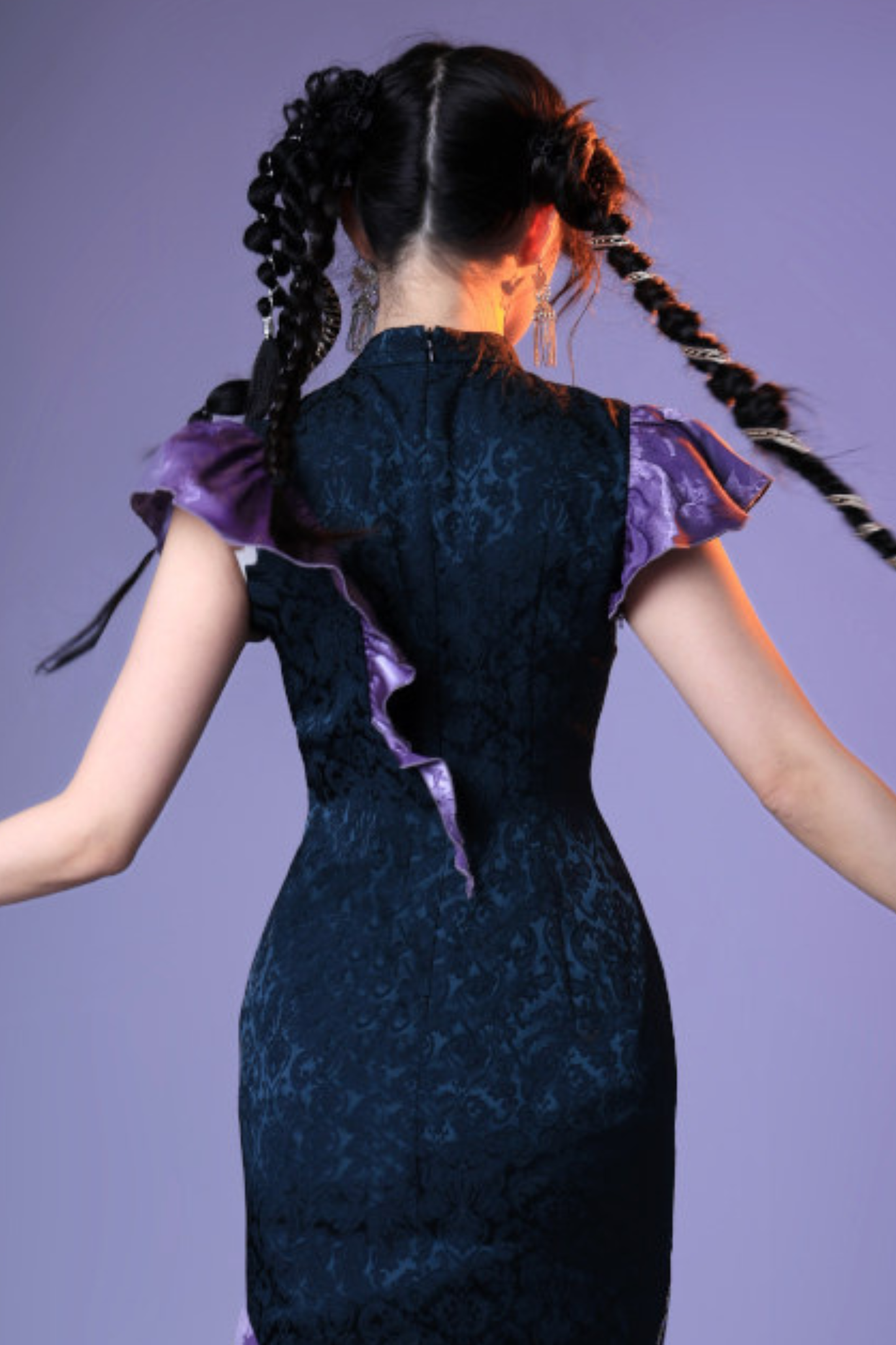 Colorful Weave Pleated Cheongsam Dress