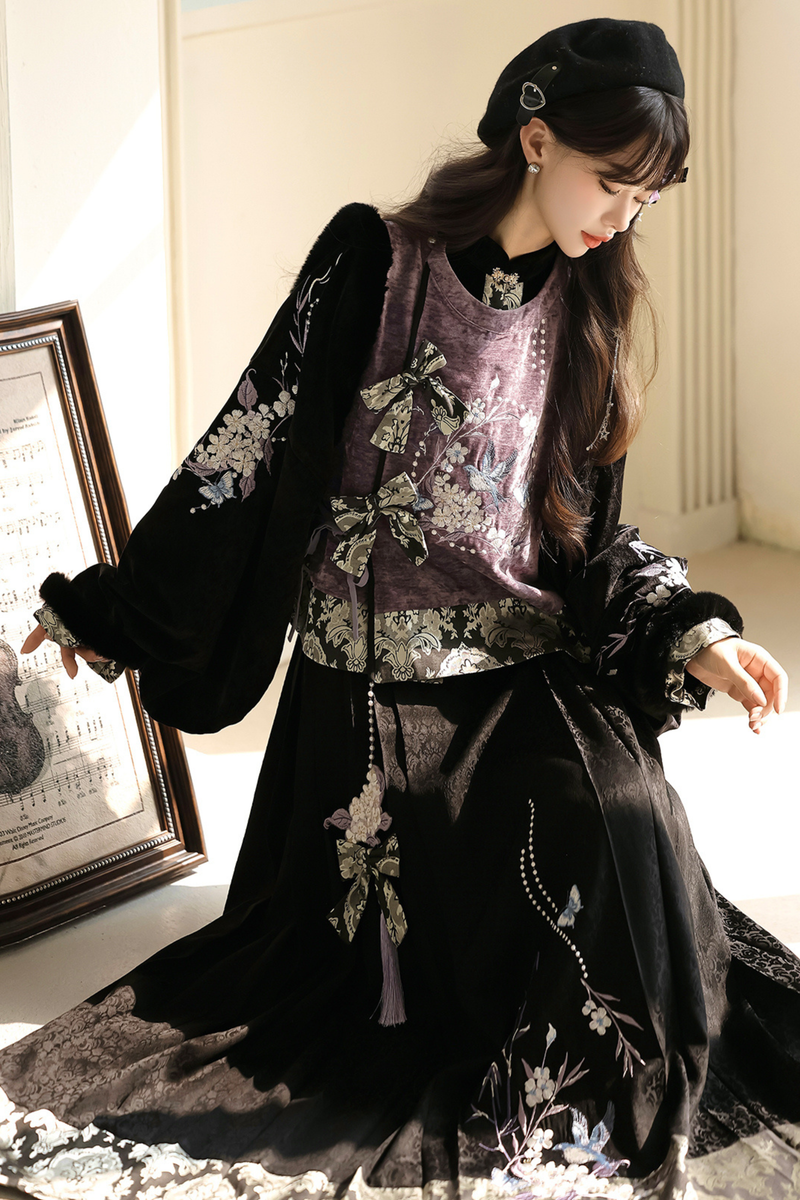 Dark Knight Chinese-style Top + Vest + Skirt