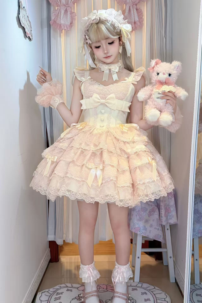 [pre-order] Princess Ballet Tiered Lolita Dress + Headband + Necklace + Sleeves + Tail