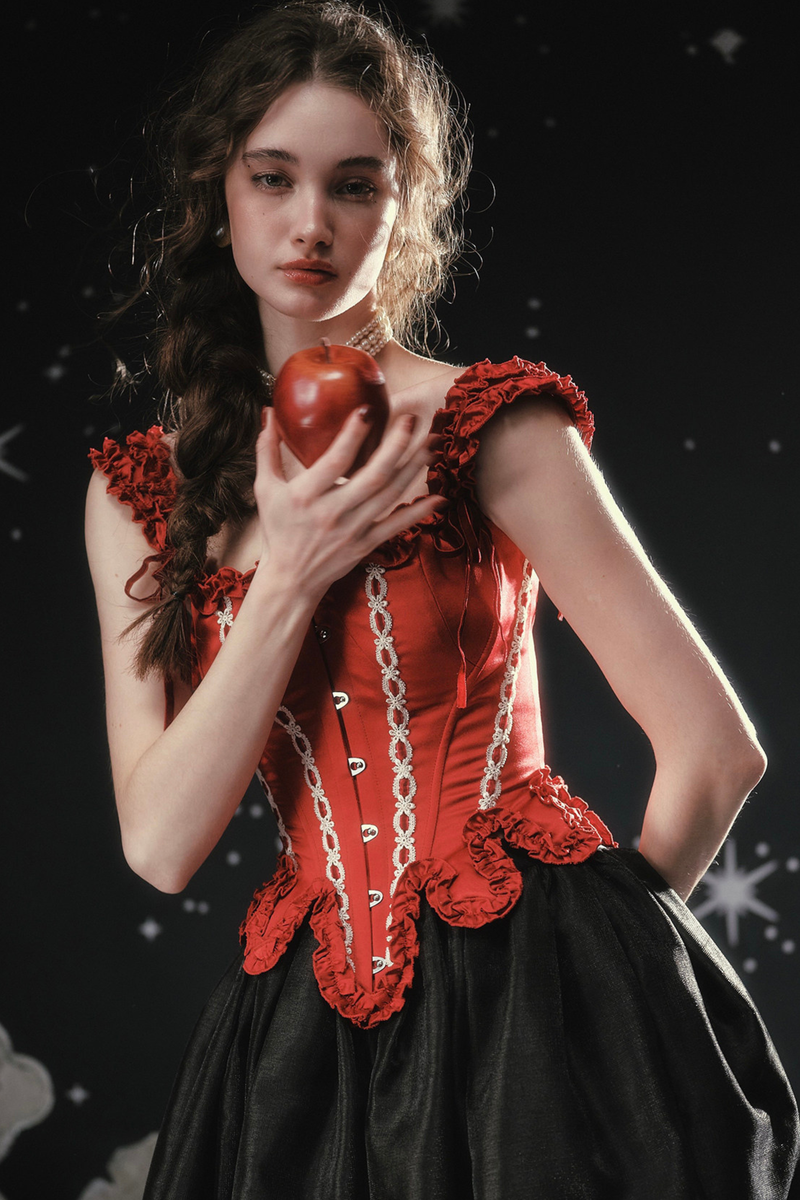 Lace Maid Retro Red Corset Top + Flare Skirt
