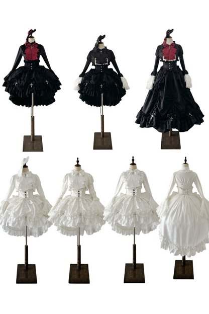 [pre-order Deadline: March 31] Cross Nocturne Gothic Dark Stripe Layered Top + Cross Rose Stripe Pull Up Skirt