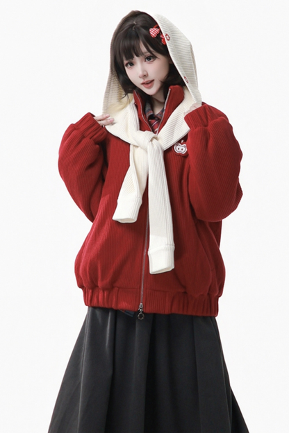 Apple Black Tea Fleece Coat + Hoodie + Long Skirt + Short Skirt + Hood Scarf