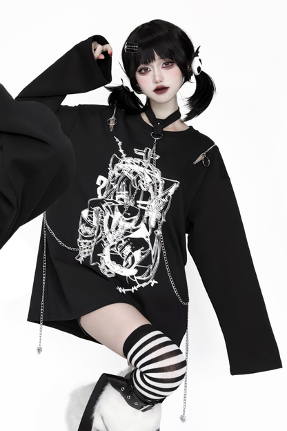 Off-shoulder Subculture Manga Girl Print Top