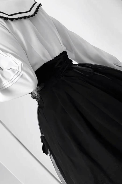 Dark French Lace Shirt + Skirt