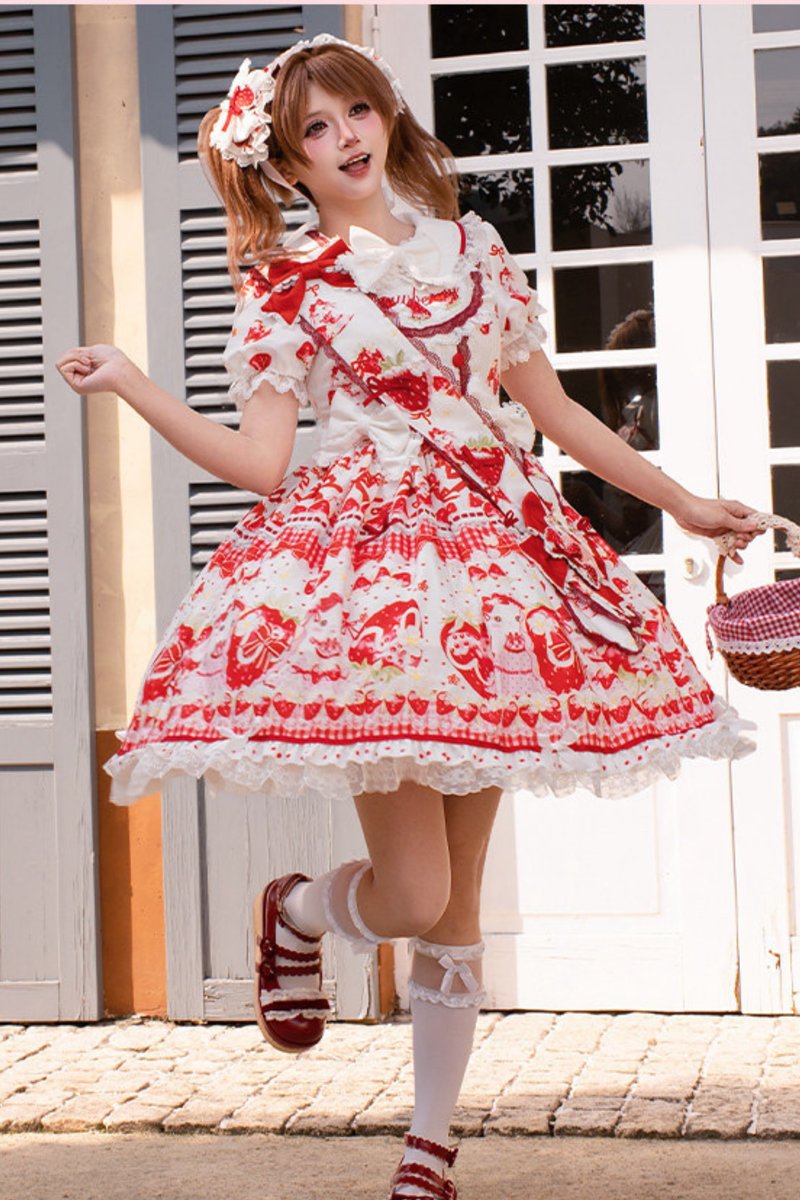Red Berry Lolita Dress + Ribbon + Headband