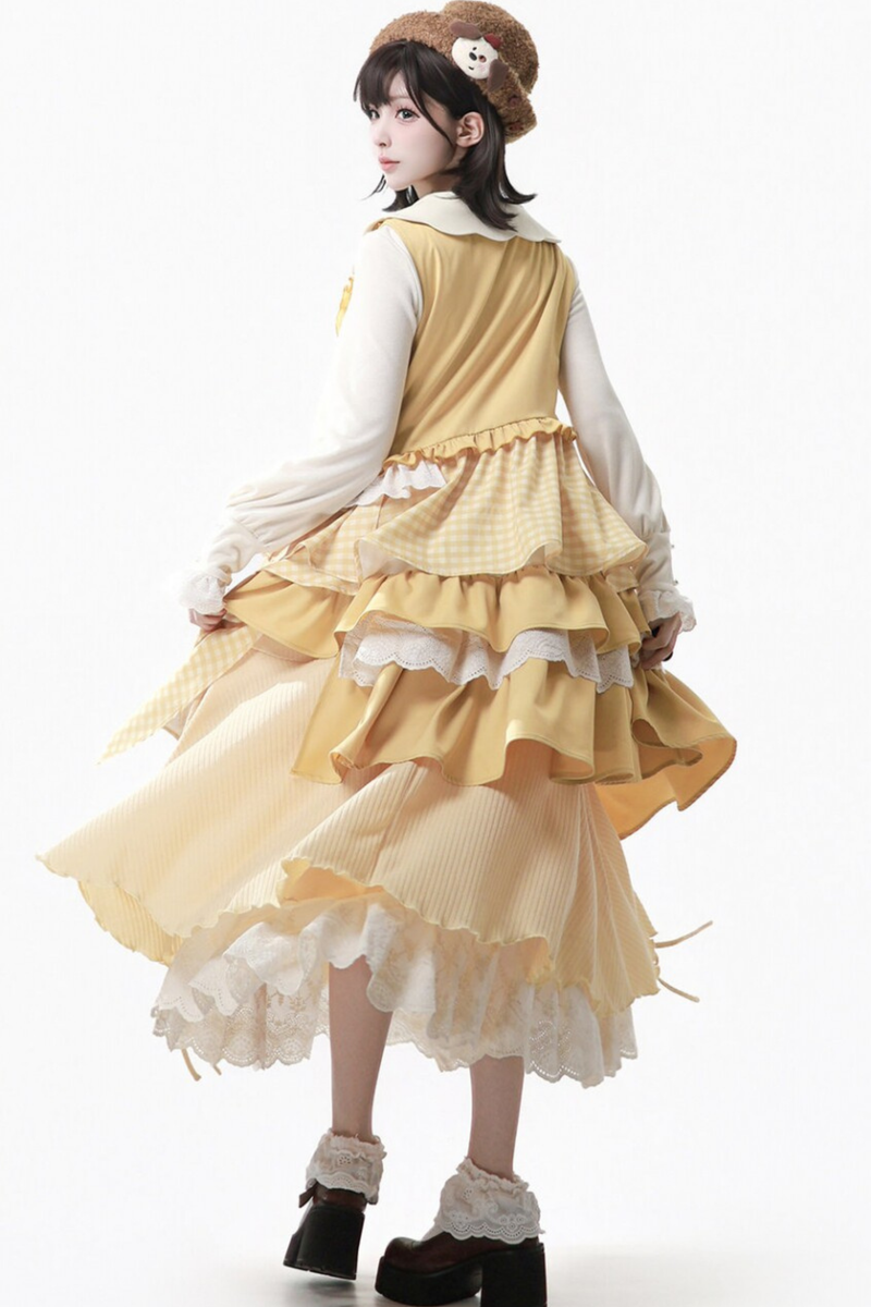 Yellow Ruffled Tank Top + Top + Skirt