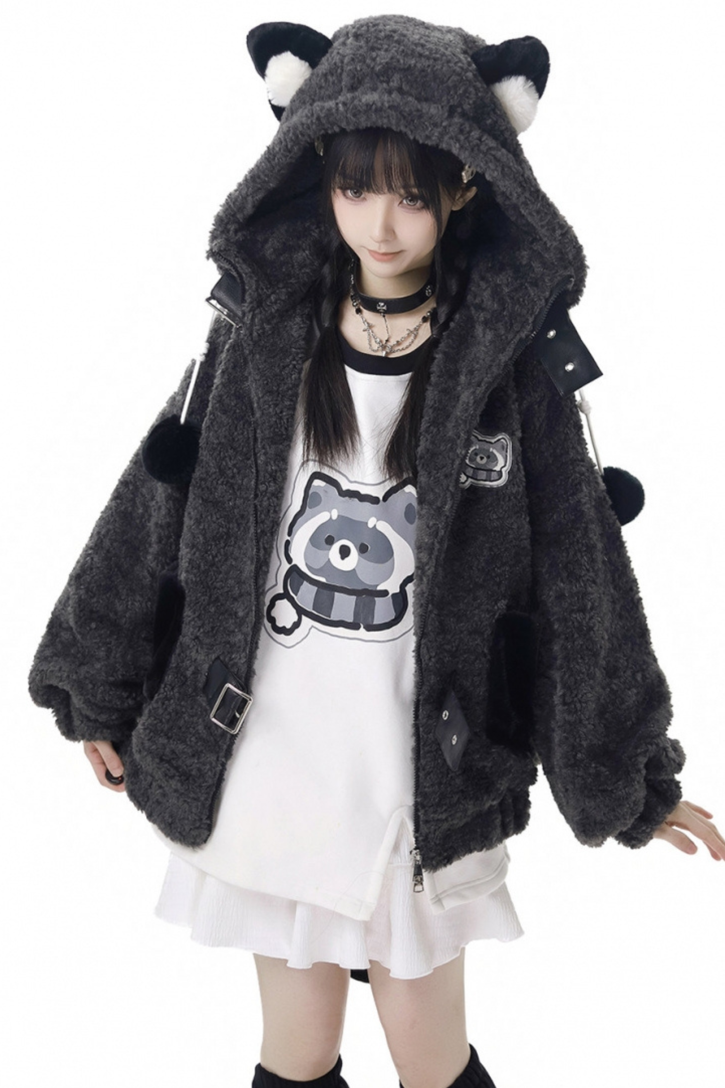 Raccoon Fur Jacket + Sweatshirt + Skirt + Pants + Leg Sleeve