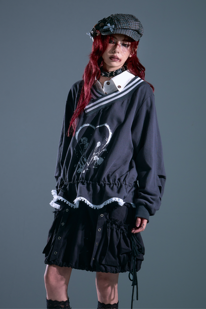 Drawstring Loose Sweatshirt