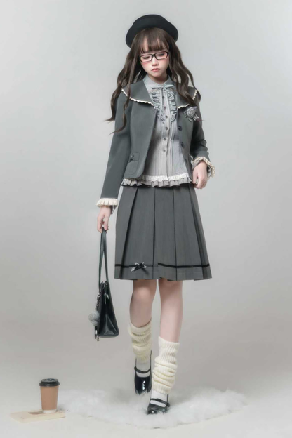 Retro College Jacket + Shirt + Skirt + Brooch