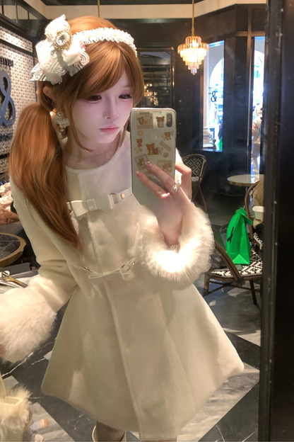 Sweet Girly Flared Coat + Ribbon Scarf