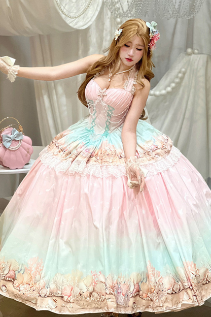 Gradient Bubble Halter Neck French Dress + Skirt