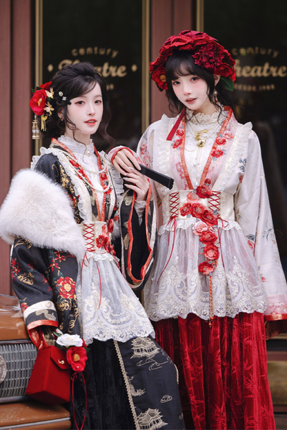 Chinese-style Design Top + Long Skirt + Apron