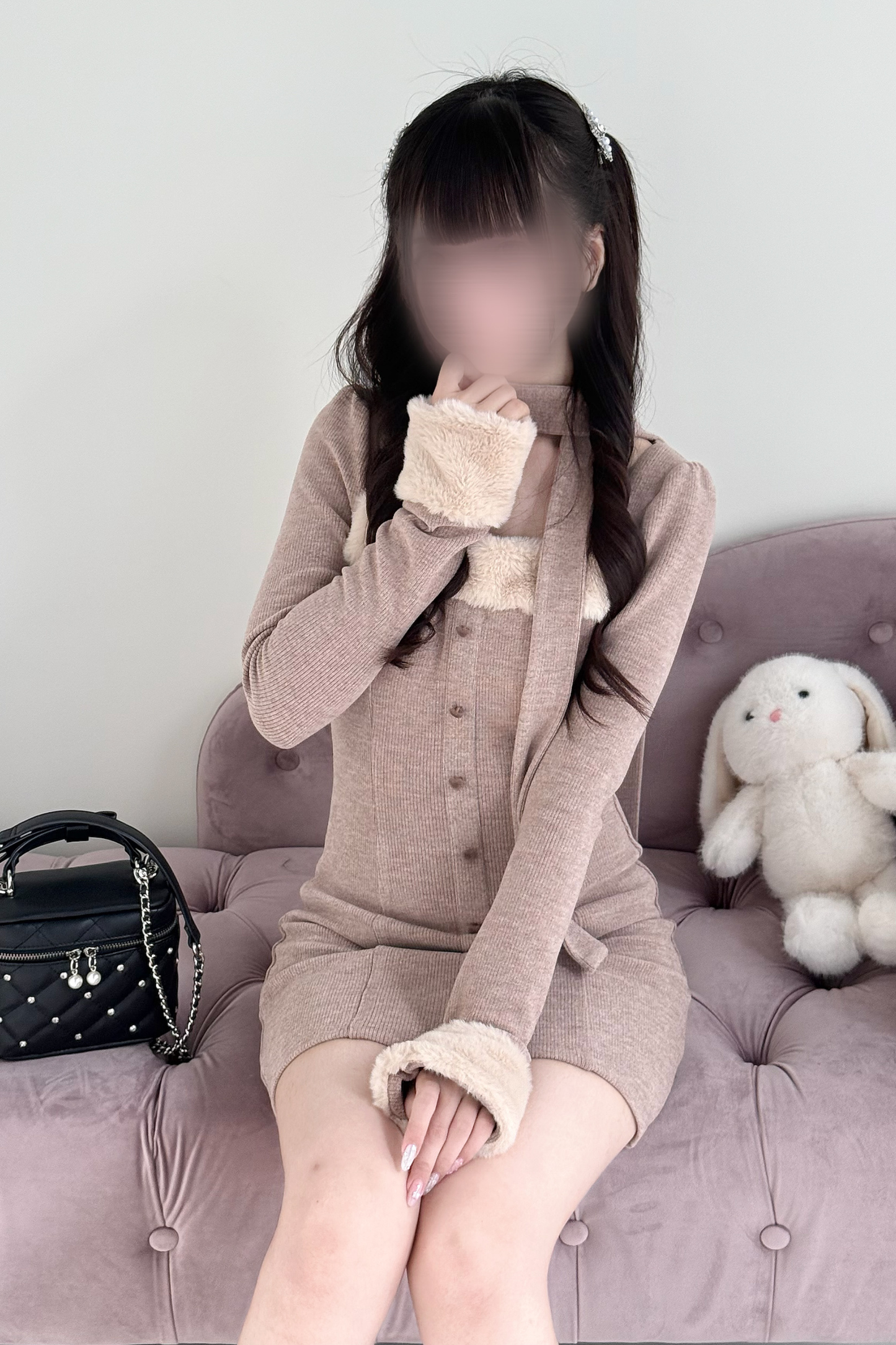 Point Fleece Design Tight Dress