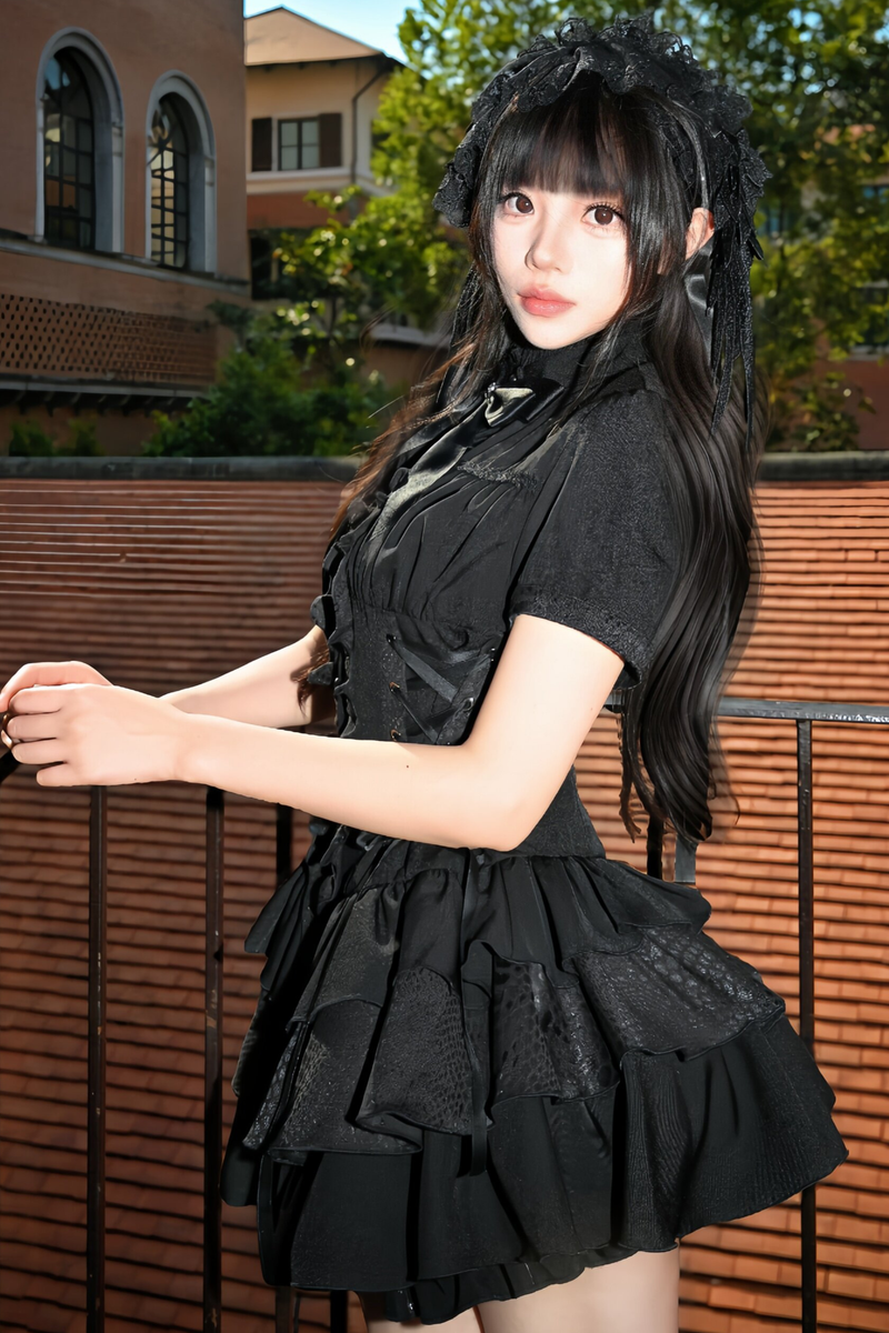 Gothic Lace Waist Cinched Dress
