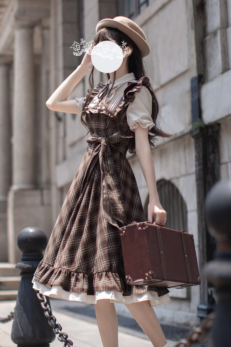 Retro Plaid Flared Dress + Ribbon Tie