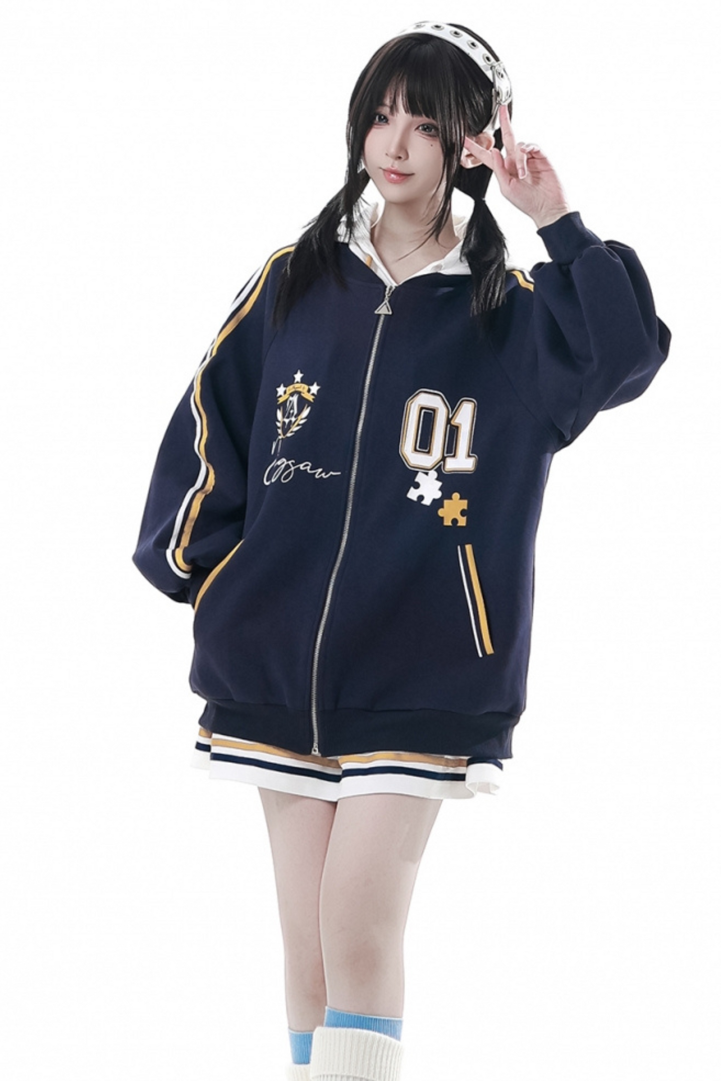 College Blue Jacket + Hoodie Dress + Pants + Sweat