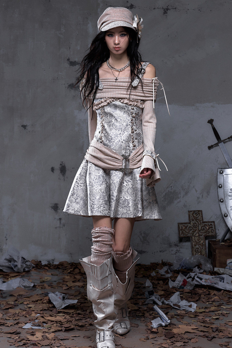 Retro Punk Off Shoulder Patchwork Dress